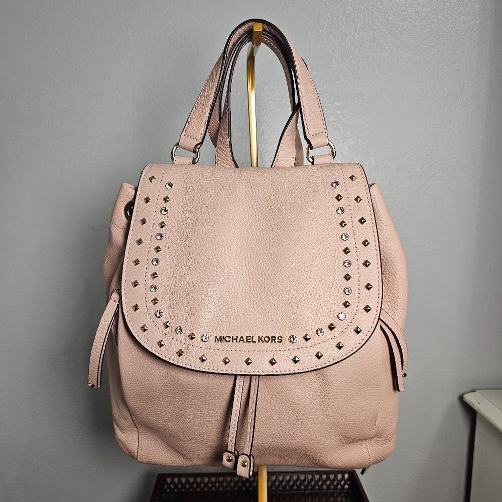 Michael Kors Blush Pink Pebble Leather Backpack - Studded Crystal Flap Bag - Picture 2 of 6